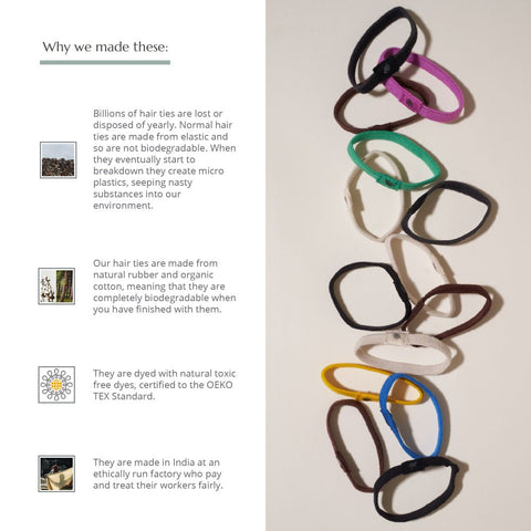 Colourful Plastic Free Hair Ties - 6 Pack