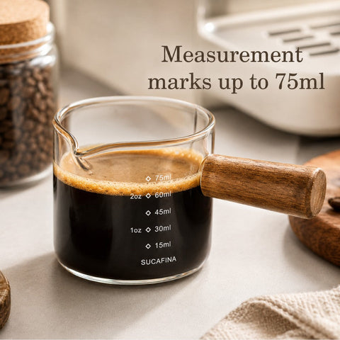 100ml Glass Espresso Measuring Cup with Wooden Handle