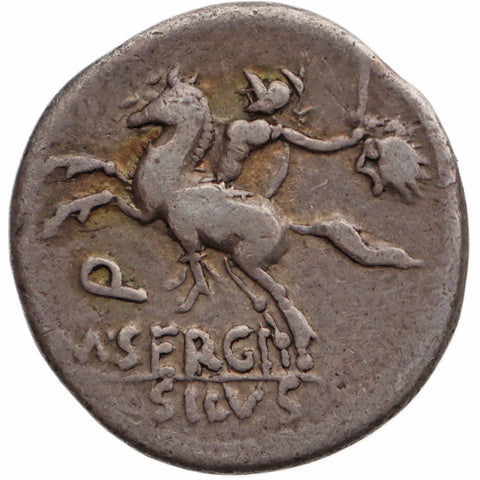 116 - 115 BC Roman Republic Denarius Marcus Sergius Silus Coin