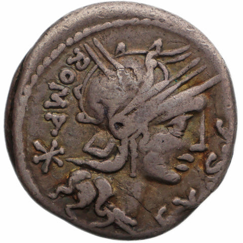 116 - 115 BC Roman Republic Denarius Marcus Sergius Silus Coin