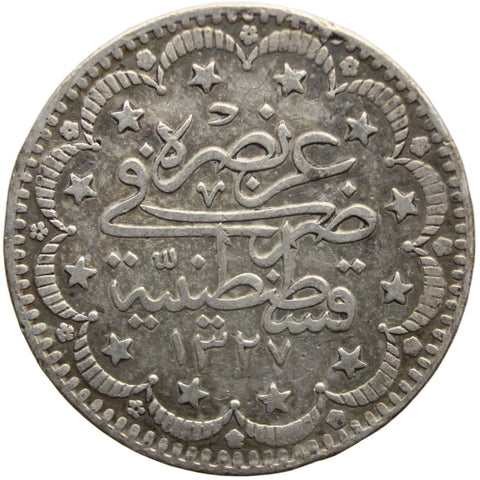 1327 (1911) Ottoman Empire 5 Kurush Mehmed V Coin Silver