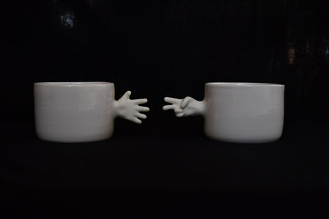 Gesture Ceramic Mug – Handmade Porcelain Coffee Cup (Rock-Paper- Scissors set)