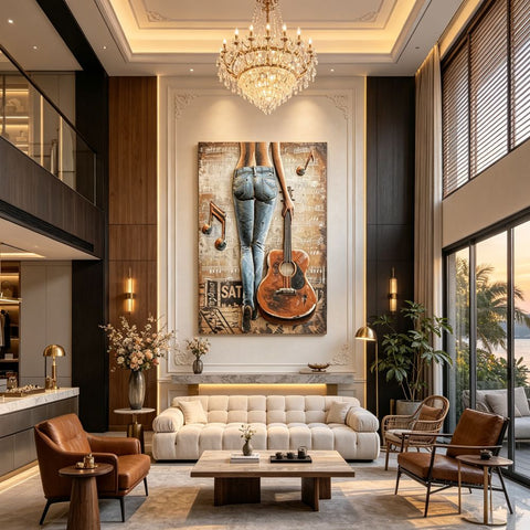 Vintage Handcrafted Guitar Lady 3D Metal Wall Art, Living Room Decor, Unique Gift