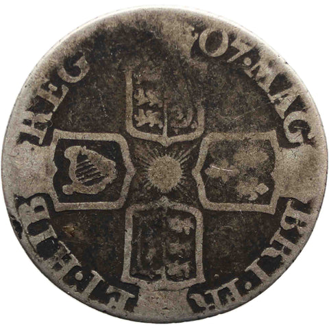 1707 Sixpence Queen Anne Silver Coin British United Kingdom