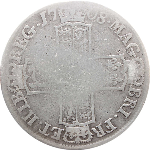 1708 Half Crown Queen Anne Silver Coin British United Kingdom minted in Edinburgh, Scotland