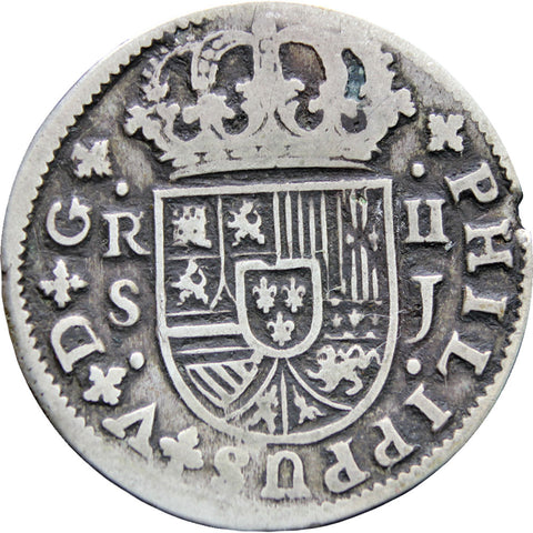 1723 Spain Philip V 2 Reales Seville 1st type Silver Coin