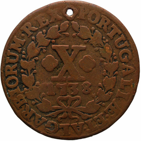 1738 10 Reis Portugal John V Coin