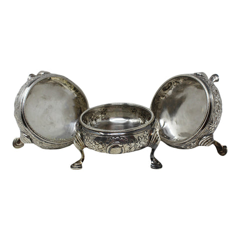 1742 - 1764 Antique George II Era Set Three Sterling Silver Salts Pots Silversmiths IS&AN London Hallmarks