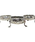 1742 - 1764 Antique George II Era Set Three Sterling Silver Salts Pots Silversmiths IS&AN London Hallmarks
