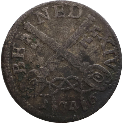 1746 Muraiola of 2 Baiocchi Benedict XIV Coin Papal Italy States