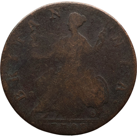 1748 Half Penny George II Coin UK Old Bust GEORGIVS