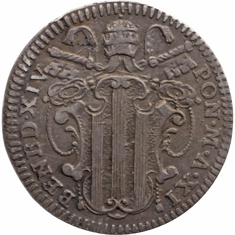 1750 XI 1 Grosso Benedict XIV Coin Papal Italy States Jubilee