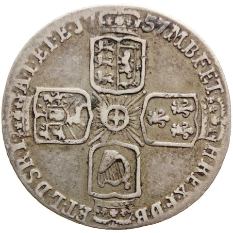 1757 Sixpence George II Silver Coin Great Britain Older bust