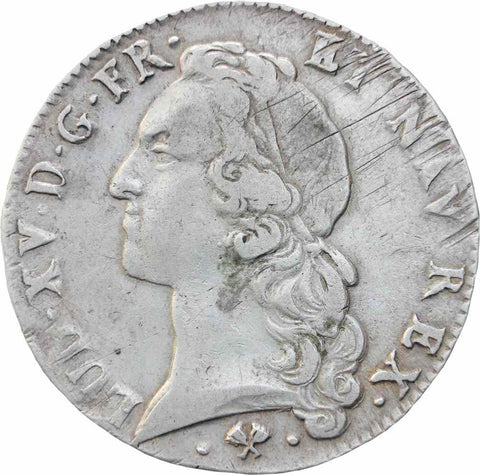 1765 L France Louis XV Silver Ecu Coin, Bayonne mint