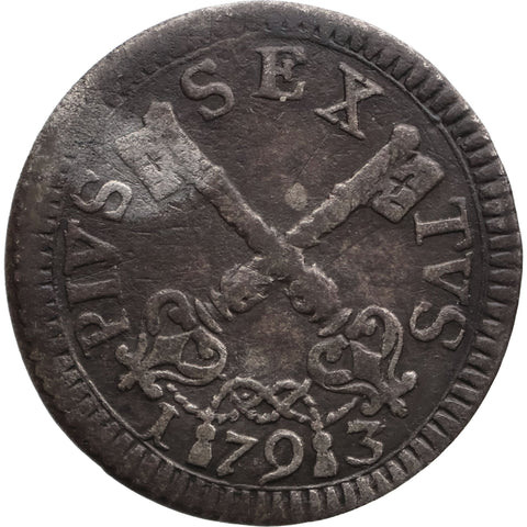 1793 Muraiola of 8 Baiocchi Pius VI Coin Papal Italy States