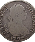1793 SCN 2 Reales Spain Coin Charles IV Silver Seville Mint