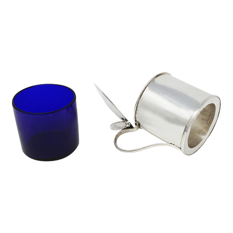 1796 Antique George III Era Sterling Silver Mustard Pot with Blue Glass Liner Silversmiths Robert Hennell I & David Hennell II London Hallmarks