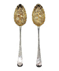 1797 and 1815 Antique George III Era Pair Solid Silver Berry Spoons with original Case Silversmith William Bateman, Peter & Ann Bateman London Hallmarks