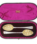 1797 and 1815 Antique George III Era Pair Solid Silver Berry Spoons with original Case Silversmith William Bateman, Peter & Ann Bateman London Hallmarks
