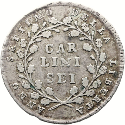 1798 6 Carlini Neapolitan Republic Coin Italy Silver
