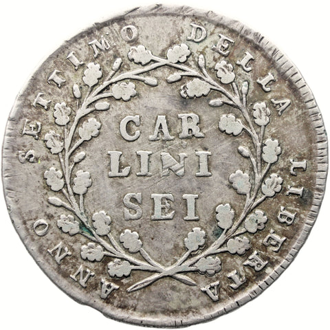 1798 6 Carlini Neapolitan Republic Coin Italy Silver