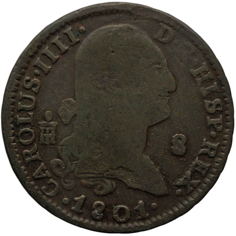 1801 8 Maravedis Spain Coin Charles IV