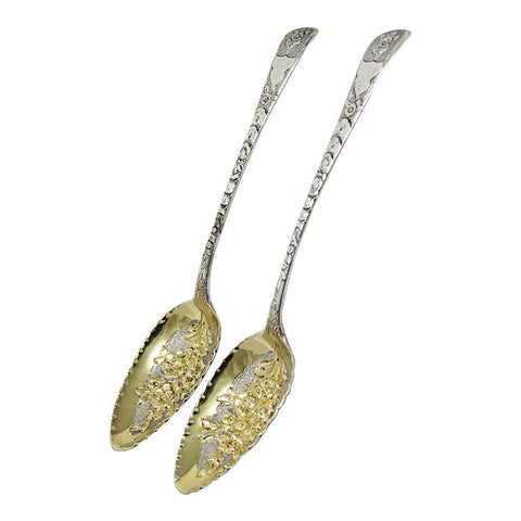 1802 Antique George III Era Large Pair Solid Silver Berry Serving Spoons Silversmith William Eley & William Fearn London Hallmarks