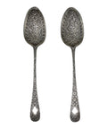1803 Antique George III Era Large Pair Solid Silver Berry Serving Spoons with Wooden Box Silversmith Thomas Wallis II London Hallmarks