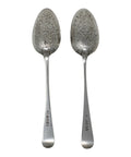 1803 Antique George III Era Large Pair Solid Silver Berry Serving Spoons with Wooden Box Silversmith Thomas Wallis II London Hallmarks
