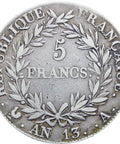 1804 (AN13) France Napoleon Bonaparte 5 Francs Silver Coin