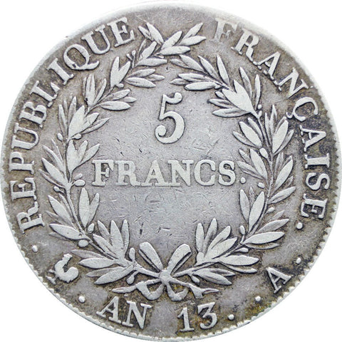 1804 (AN13) France Napoleon Bonaparte 5 Francs Silver Coin