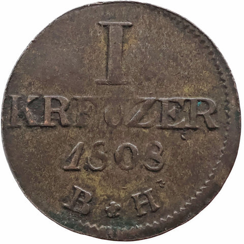 1808 BH 1 Kreuzer Confederation of the Rhine Coin Charles Theodore of Dalberg