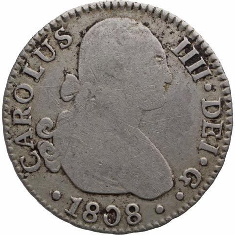 1808 SCN 2 Reales Spain Coin Charles IV Silver Seville Mint