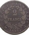1811 A 2 Francs Napoleon I Coin France Paris Mint Silver