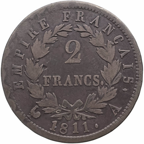 1811 A 2 Francs Napoleon I Coin France Paris Mint Silver