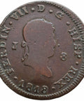1818 8 Maravedis Ferdinand VII Coin Spain Jubia mint; 2nd portrait