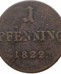 1822 1 Pfenning "Judenpfennig" city of Frankfurt Coin Germany