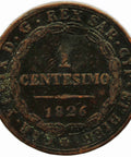 1826 1 Centesimo Carlo Felice Coin United Provinces of Central Italy Italian states