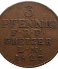 1827 3 Pfennigs Reuss - Greiz Germany Coin Henry XIX