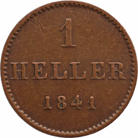 1841 1 Heller Frankfurt Germany Coin