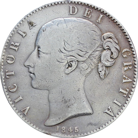 1845 Crown Victoria Queen Great Britain Silver Coin Cinquefoil Stop