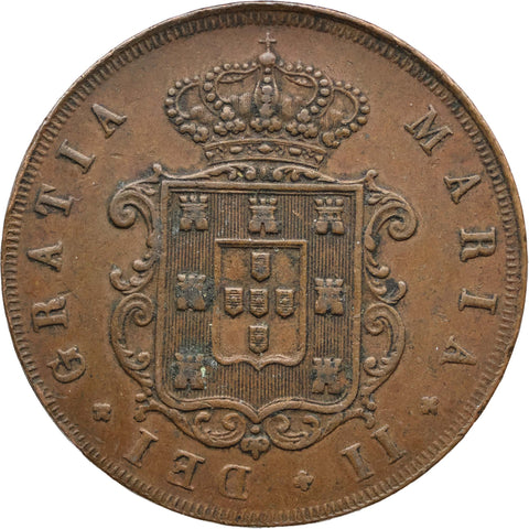1847 20 Reis Portugal Maria II Coin 