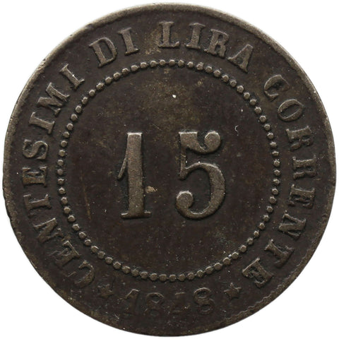 1848 15 Centesimi Republic of Venice Coin Italy