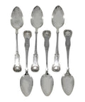 1850 Antique Victorian Era Kings Pattern Sterling Silver Set Six Tea Spoons Silversmith Samuel Weir Edinburgh Hallmarks