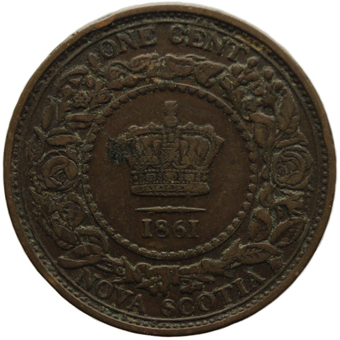 1861 One Cent Canada Nova Scotia Queen Victoria Bronze Coin Large bud
