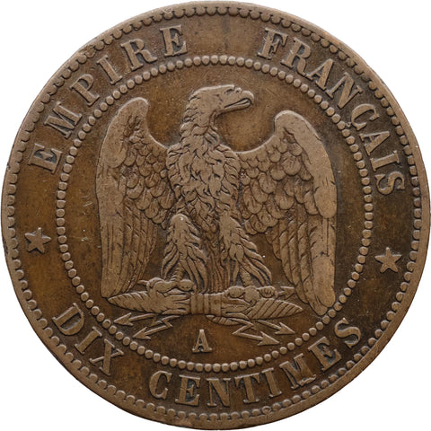 1862 A 10 Centimes Napoleon III France Coin Mint Rouen