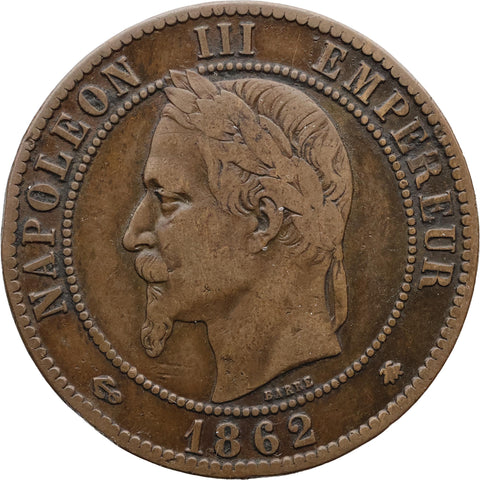 1862 A 10 Centimes Napoleon III France Coin Mint Rouen