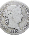 1863 2 Reales Isabel II Spain Silver Coin