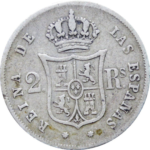 1863 2 Reales Isabel II Spain Silver Coin
