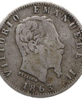 1863 M BN 20 Centesimi Italy Coin Victor Emmanuel II Milan Mint